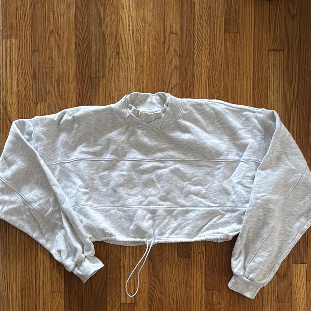 Joah Brown Light Gray Cropped Drawstring Sweatshirt